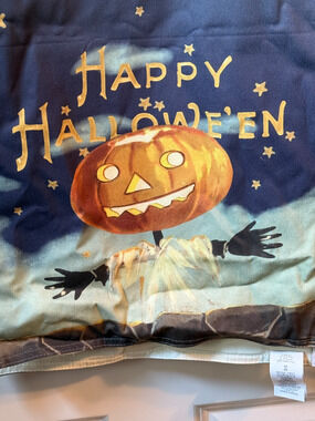 Williams Sonoma Halloween Table Runner Happy Hallowe'en Pumpkin Scarecrow 106 in